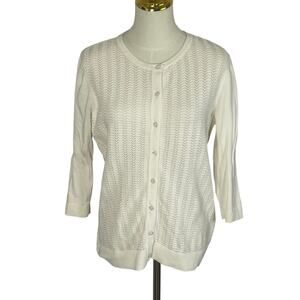 Christopher & Banks Womens Ivory Button Front Cable Knit Cardigan Size M Office